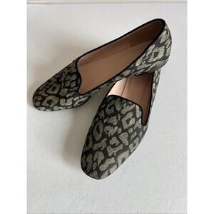 J. Crew Metallic Leopard animal Smoking Slippers Loafers Flat Size 9.5 Shoes